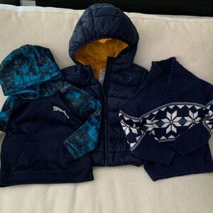4T 5T boy Blue sweater Hoodie puffer jacket coat bundle